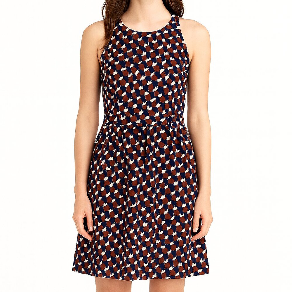 J.Crew Geometric Abstract Print Lined A-line Sleeveless High Neck Dress, size 0